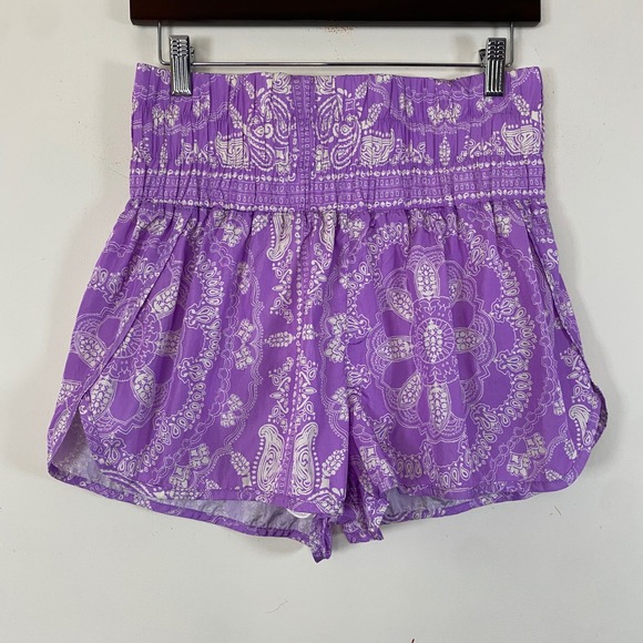 Free People Movement The Way Home  purple paisley high waisted running shorts lg - Picture 2 of 5